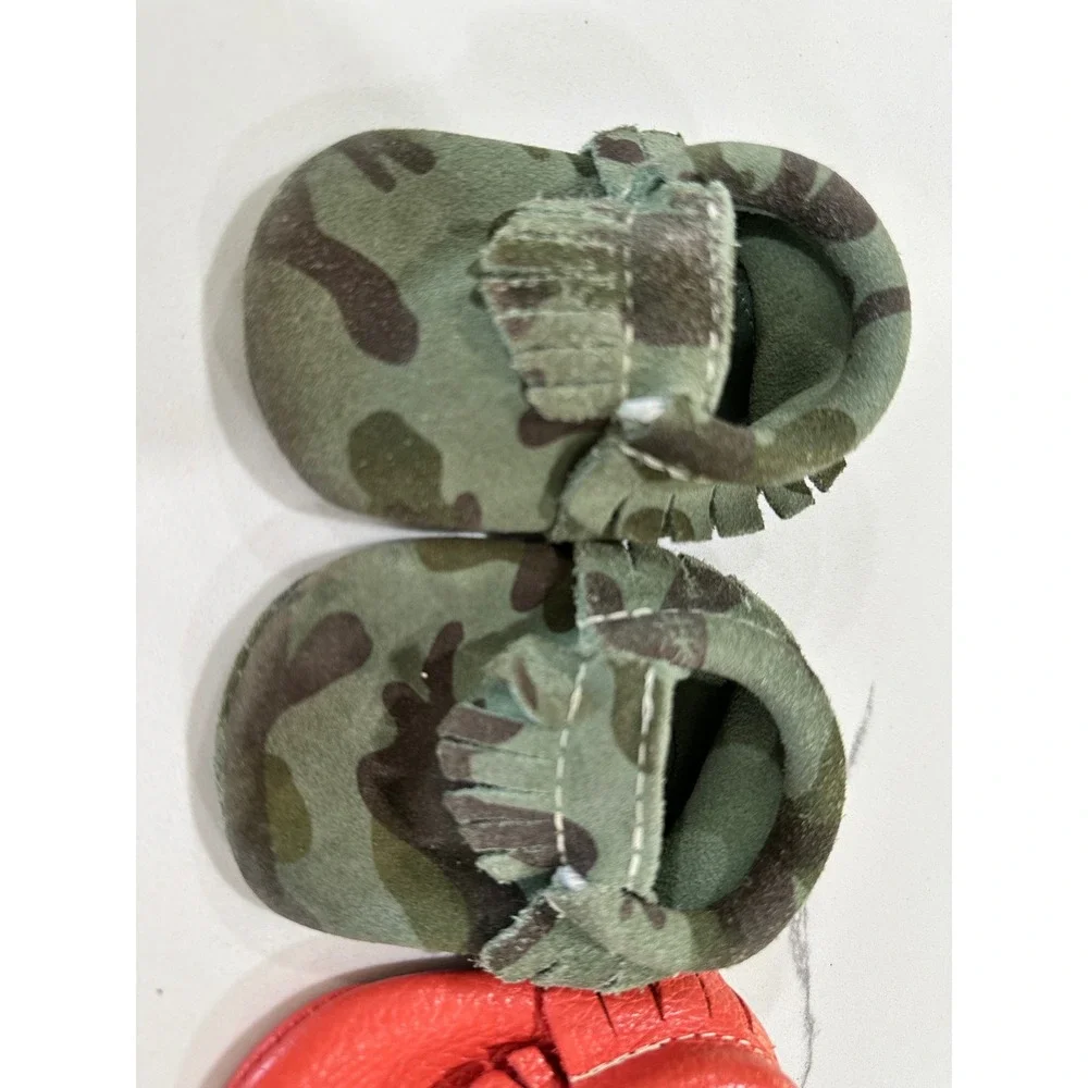 Freshly Picked Leather Baby Moccasin Bundle Size 0 1 Camo‎ Orange Brown 3 Pairs